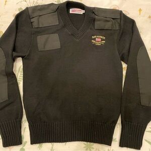 Black Military V-Neck Cotton Sweater
